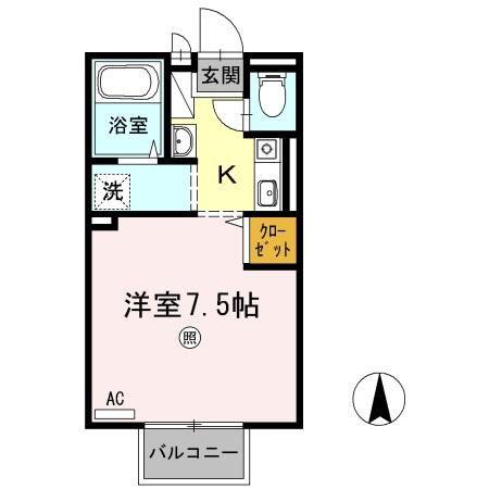 ウエストパレス B棟(ワンルーム/2階)の間取り写真