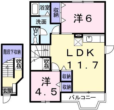 シャン・ド・フルール(2LDK/2階)の間取り写真