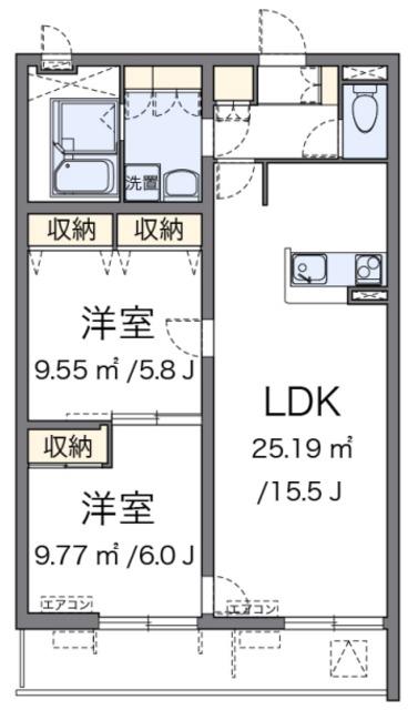 レオネクストエクセルアサヒVI(2LDK/3階)の間取り写真