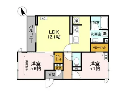 クローバーハイム(1K/2階)の間取り写真