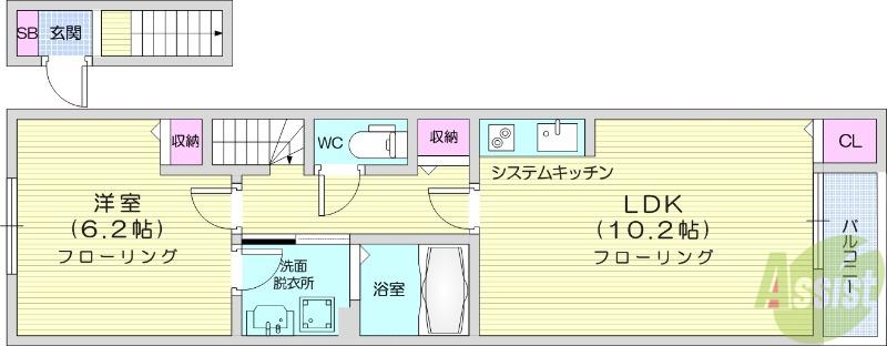 カレント・K Ⅴ(1LDK/2階)の間取り写真