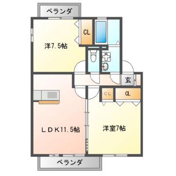 コンフォヴェール(2LDK/2階)の間取り写真