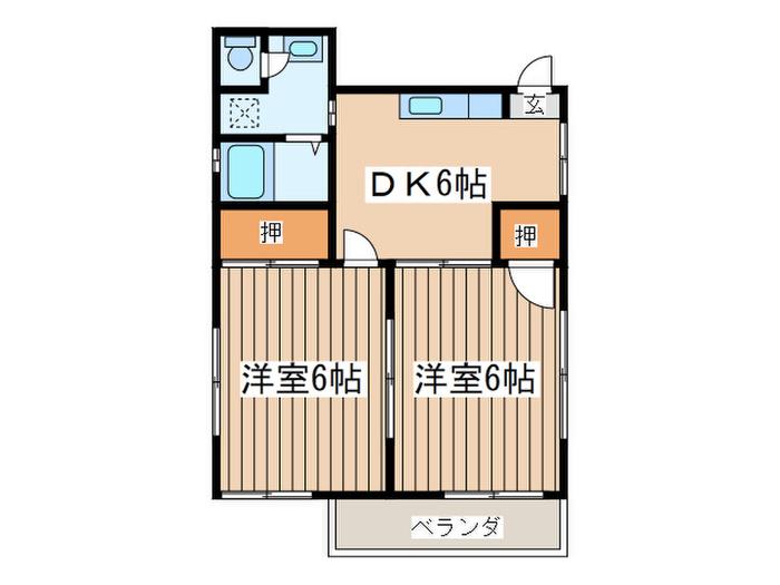 ヴァレーヌ茅ヶ崎(2DK/1階)の間取り写真