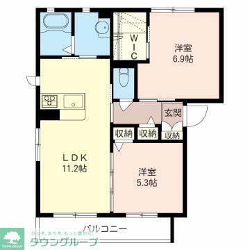 アイランドA棟(2LDK/2階)の間取り写真