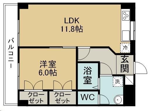 ホワイトヴィラ中町(1LDK/2階)の間取り写真