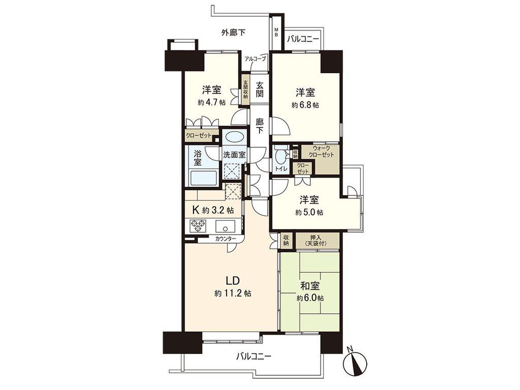 八乙女パークホームズ(4LDK/5階)の間取り写真
