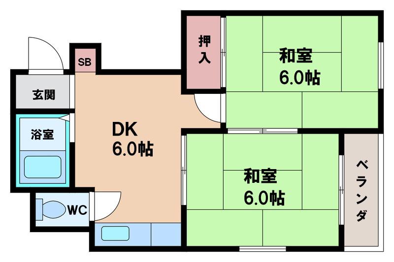 メゾン北田辺(2DK/8階)の間取り写真