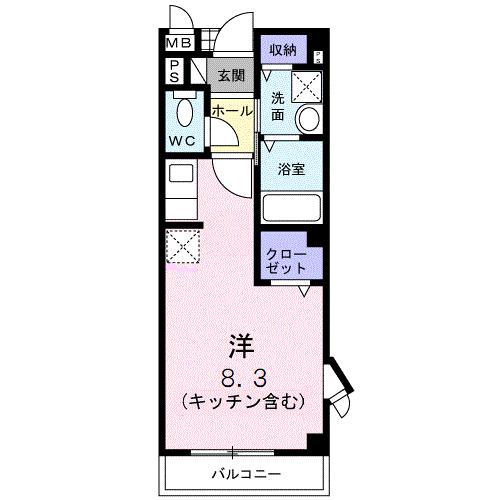 ヴィアーレ秋吉(ワンルーム/2階)の間取り写真