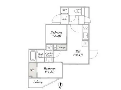 ルミーク本町イースト(2DK/3階)の間取り写真