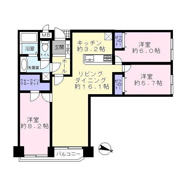 宝生ハイツ(3LDK/3階)の間取り写真