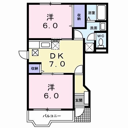 モンテアイレス(2DK/1階)の間取り写真