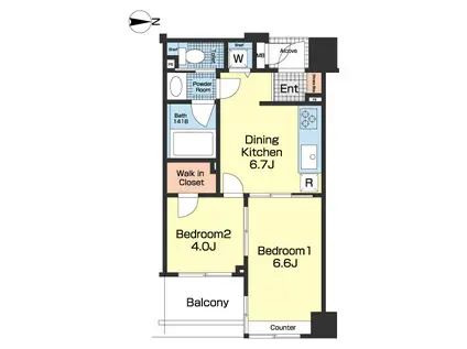 パレソレイユ東京中央(2DK/9階)の間取り写真