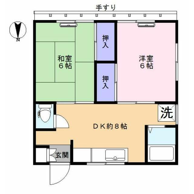 山田ハイツ(2DK/2階)の間取り写真