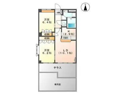 フォレストガーデンB棟(2LDK/1階)の間取り写真