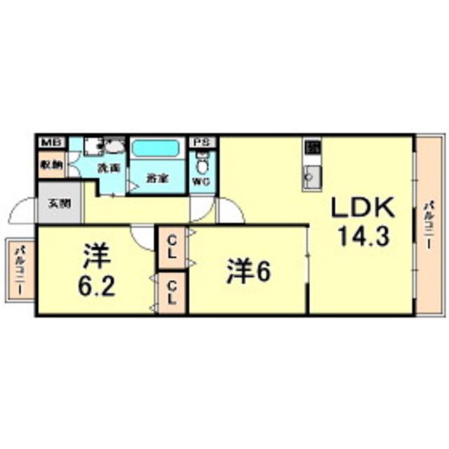 シャルムヴィラージュ(2LDK/2階)の間取り写真
