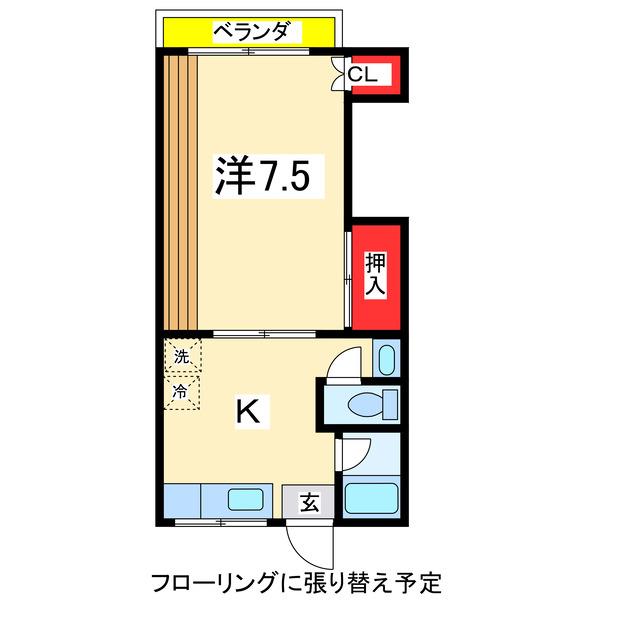 ハイツ八潮(1K/1階)の間取り写真