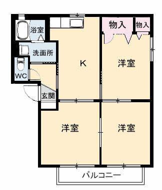 サニーズ福庭II C棟(3DK/2階)の間取り写真