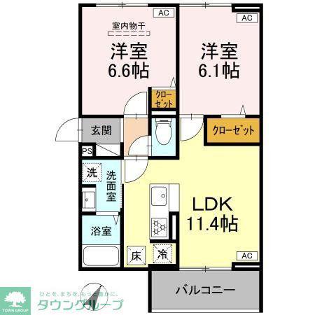 フラクタス湘南茅ヶ崎(2LDK/2階)の間取り写真