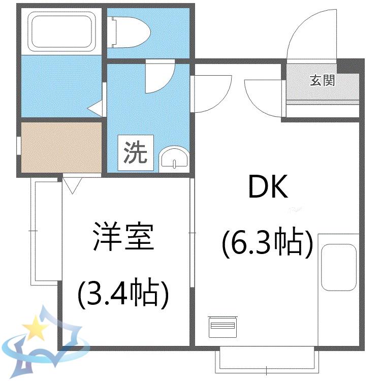 フラットJ発寒南(1DK/3階)の間取り写真
