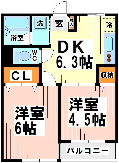 ハイム川原(2DK/2階)の間取り写真
