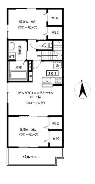 シェリーメゾン(2LDK/2階)の間取り写真