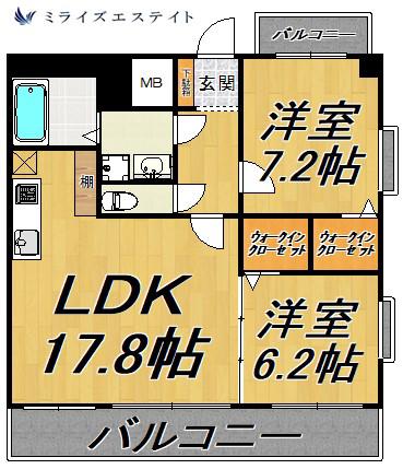プロビデンス葵タワー(2LDK/14階)の間取り写真