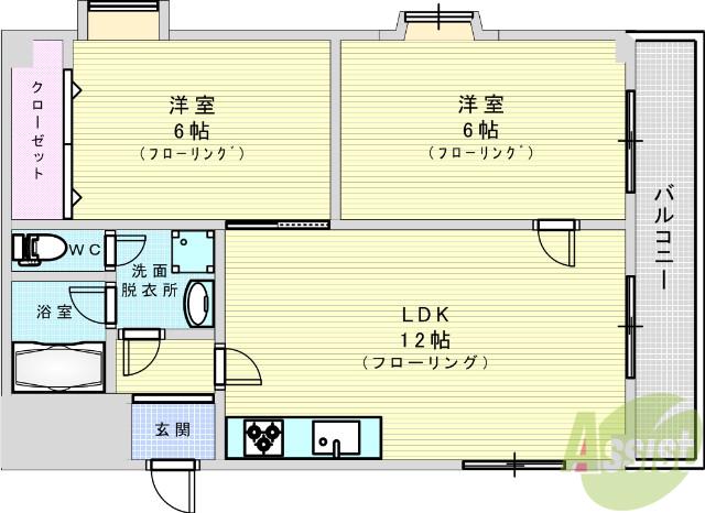 ビラ小松(2LDK/4階)の間取り写真