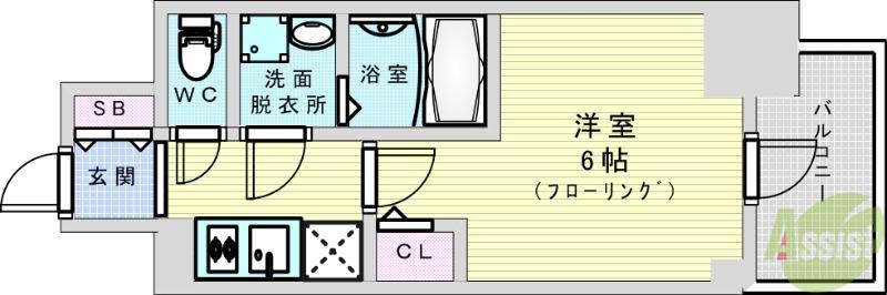 エスリードレジデンス大阪ウエストコート(1K/7階)の間取り写真
