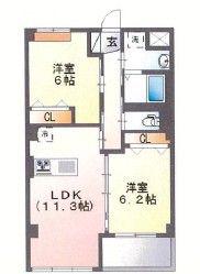 ゼファー上石(2LDK/2階)の間取り写真