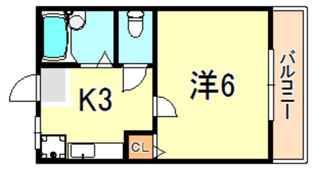 ベルデュウラIII(1K/2階)の間取り写真