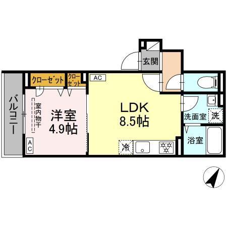 セレスティア柴又VII(1LDK/3階)の間取り写真