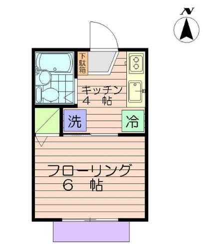 カサブランカII(1K/1階)の間取り写真