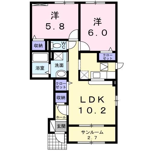 リン・デ・クリート(2LDK/1階)の間取り写真