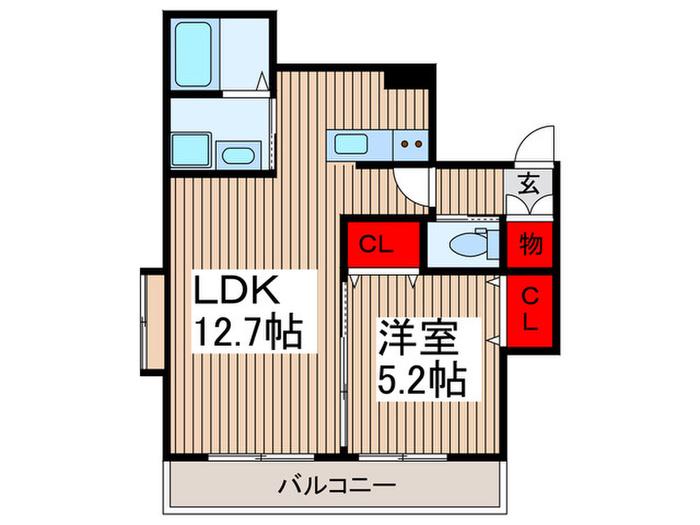 フラットハラD(1LDK/2階)の間取り写真