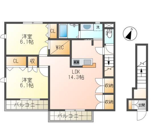 T-HOUSE(2LDK/2階)の間取り写真