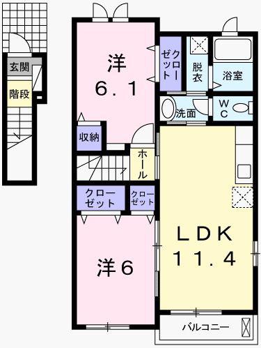 ラフレシールあぼしC(2LDK/2階)の間取り写真