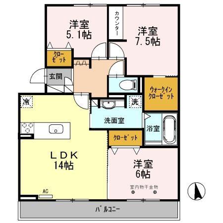 マルベリータウン シルク(3LDK/2階)の間取り写真