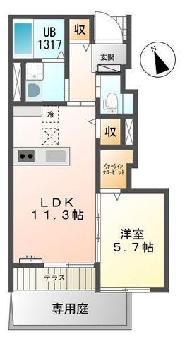 ヴェルジュール佐土(1LDK/1階)の間取り写真