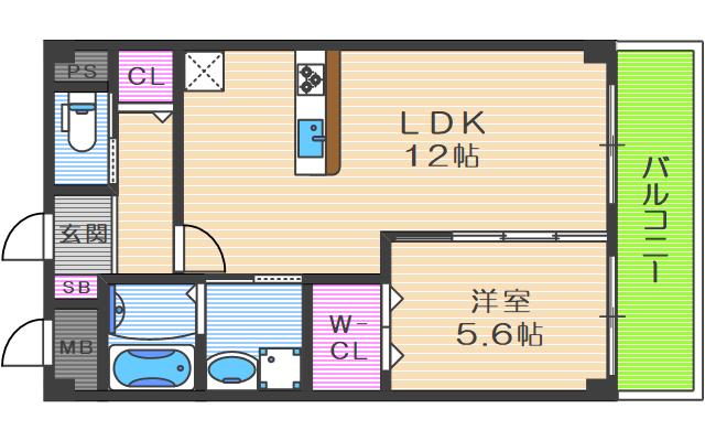 ゼック梅田ノース(1LDK/4階)の間取り写真