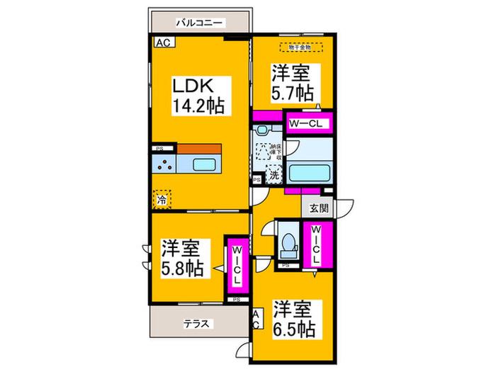 フォレストガーデン北花田(3LDK/1階)の間取り写真