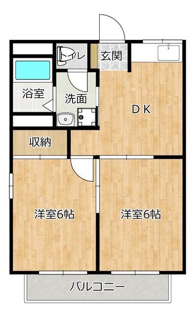 コーポさつき(2DK/2階)の間取り写真