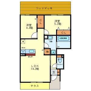 サンラフィーエ上小阪B棟(2LDK/1階)の間取り写真