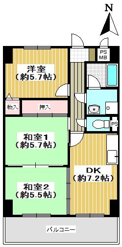 ルミエール花園(3DK/5階)の間取り写真