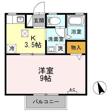 セジュール西添A(1K/2階)の間取り写真