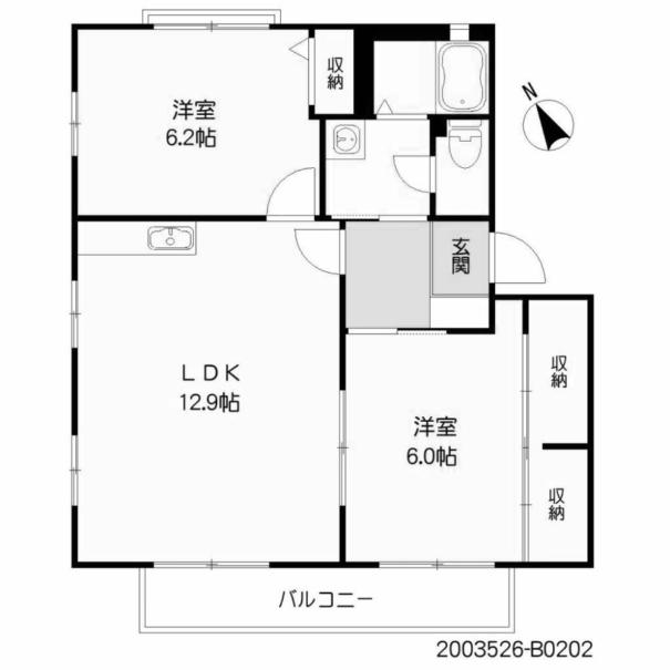 フィオーレI B棟(2LDK/2階)の間取り写真