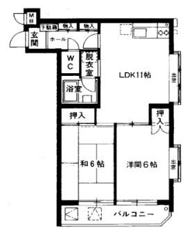メゾン一ツ橋学園(2LDK/4階)の間取り写真
