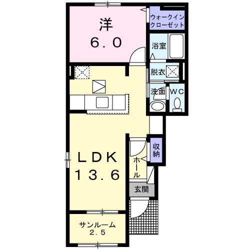 クリスタルB(1LDK/1階)の間取り写真