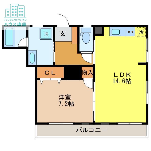 フカイフラットI(1LDK/4階)の間取り写真
