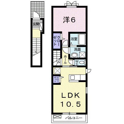 ブーゲンヒルズレイ小川I(1LDK/2階)の間取り写真