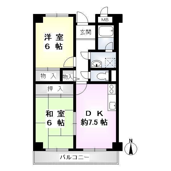 ラヴェール東洋(2DK/4階)の間取り写真